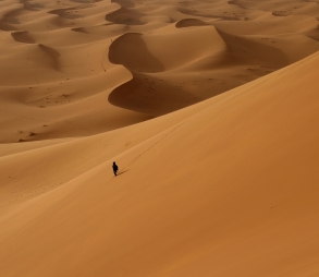 man walking in desert